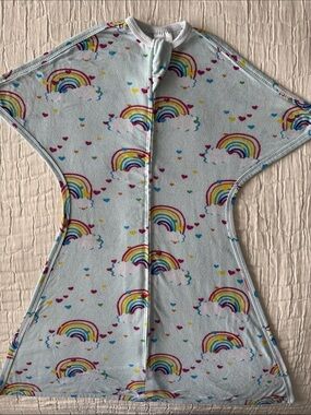 Sleeping Baby Swaddle Sleep Sack - Rainbow Print Light Blue, Size 4-8 months